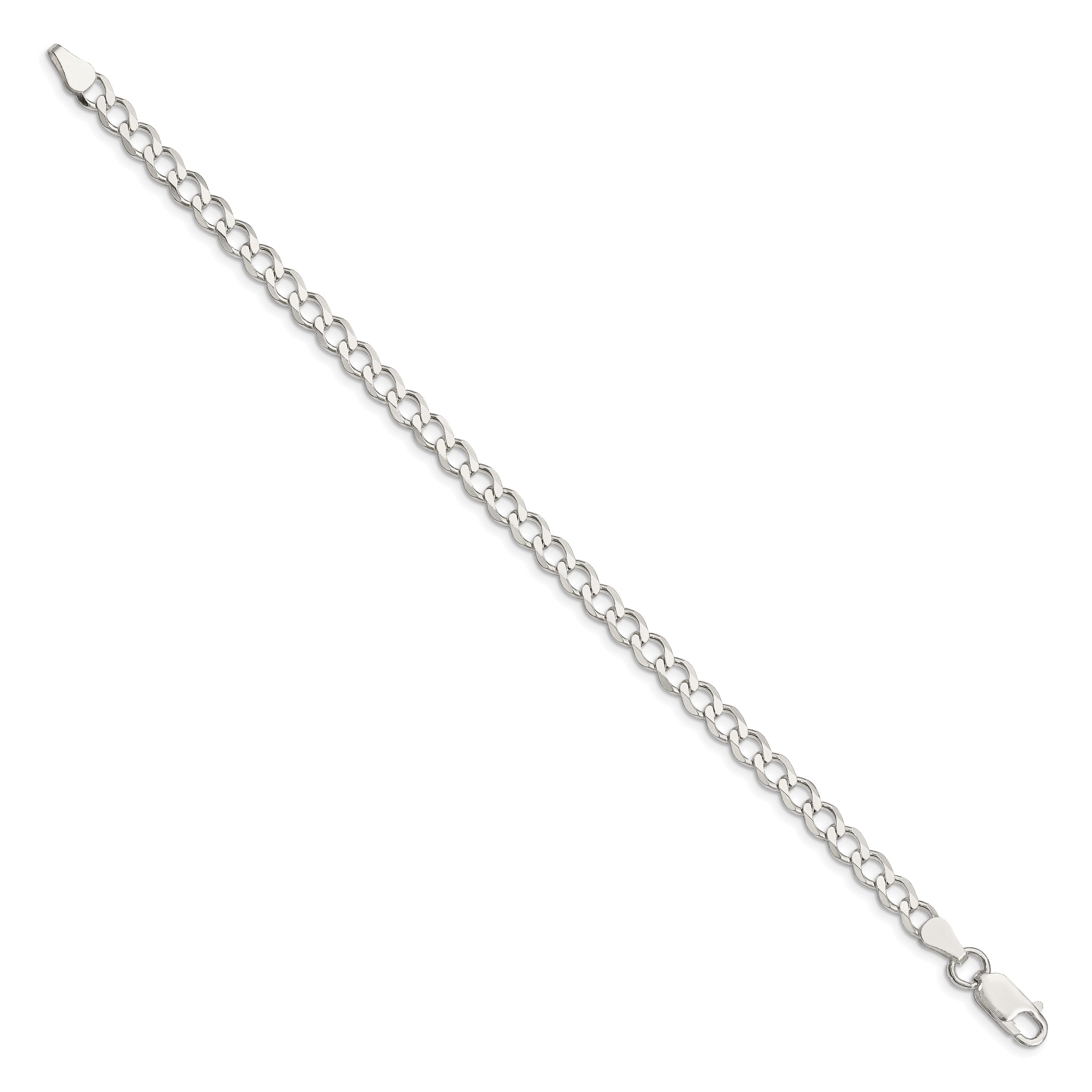 8 Inch Sterling Silver 5.3mm Semi-Solid Flat Curb Chain Bracelet