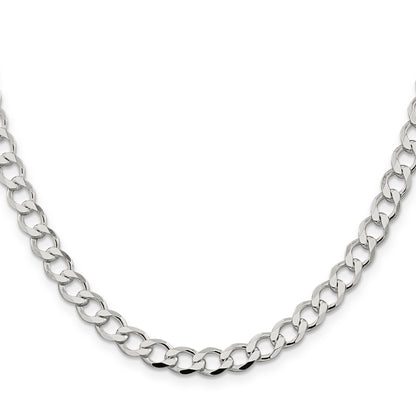 20 Inch Sterling Silver 6.7mm Semi-Solid Flat Curb Chain Necklace