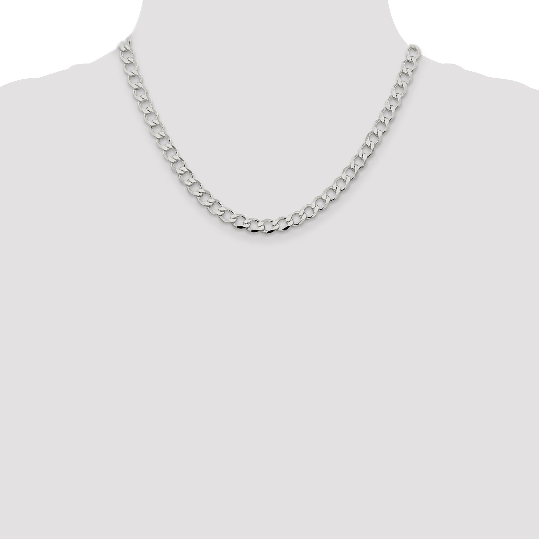 18 Inch Sterling Silver 6.7mm Semi-Solid Flat Curb Chain Necklace