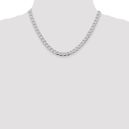 18 Inch Sterling Silver 6.7mm Semi-Solid Flat Curb Chain Necklace
