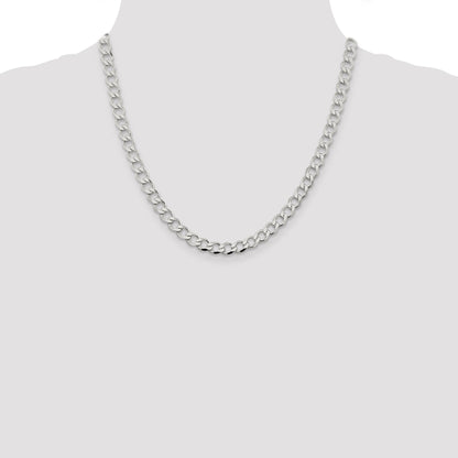 20 Inch Sterling Silver 6.7mm Semi-Solid Flat Curb Chain Necklace