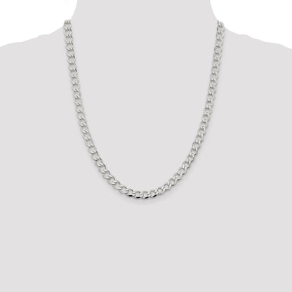 22 Inch Sterling Silver 6.7mm Semi-Solid Flat Curb Chain Necklace