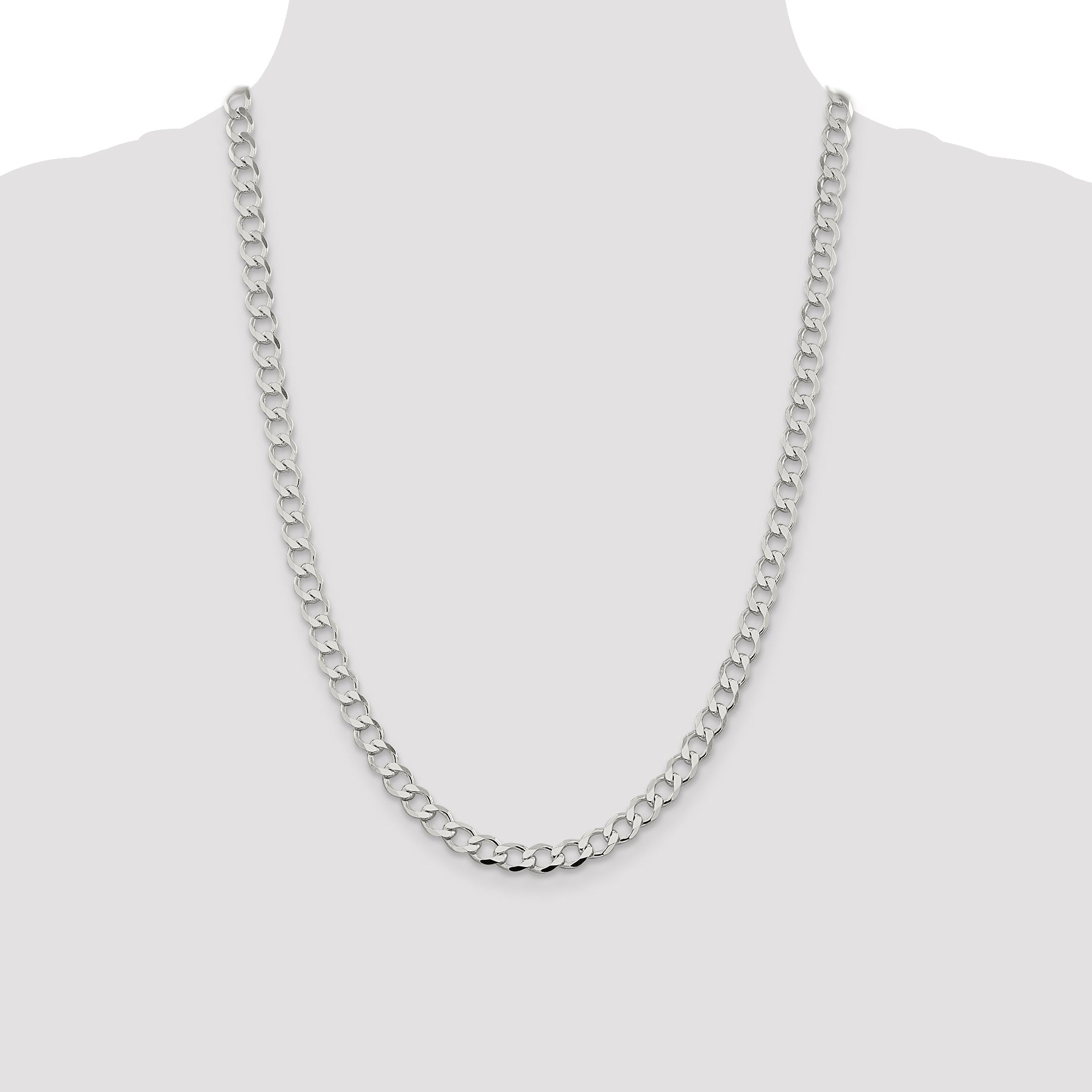 24 Inch Sterling Silver 6.7mm Semi-Solid Flat Curb Chain Necklace
