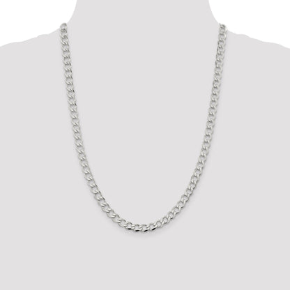 24 Inch Sterling Silver 6.7mm Semi-Solid Flat Curb Chain Necklace