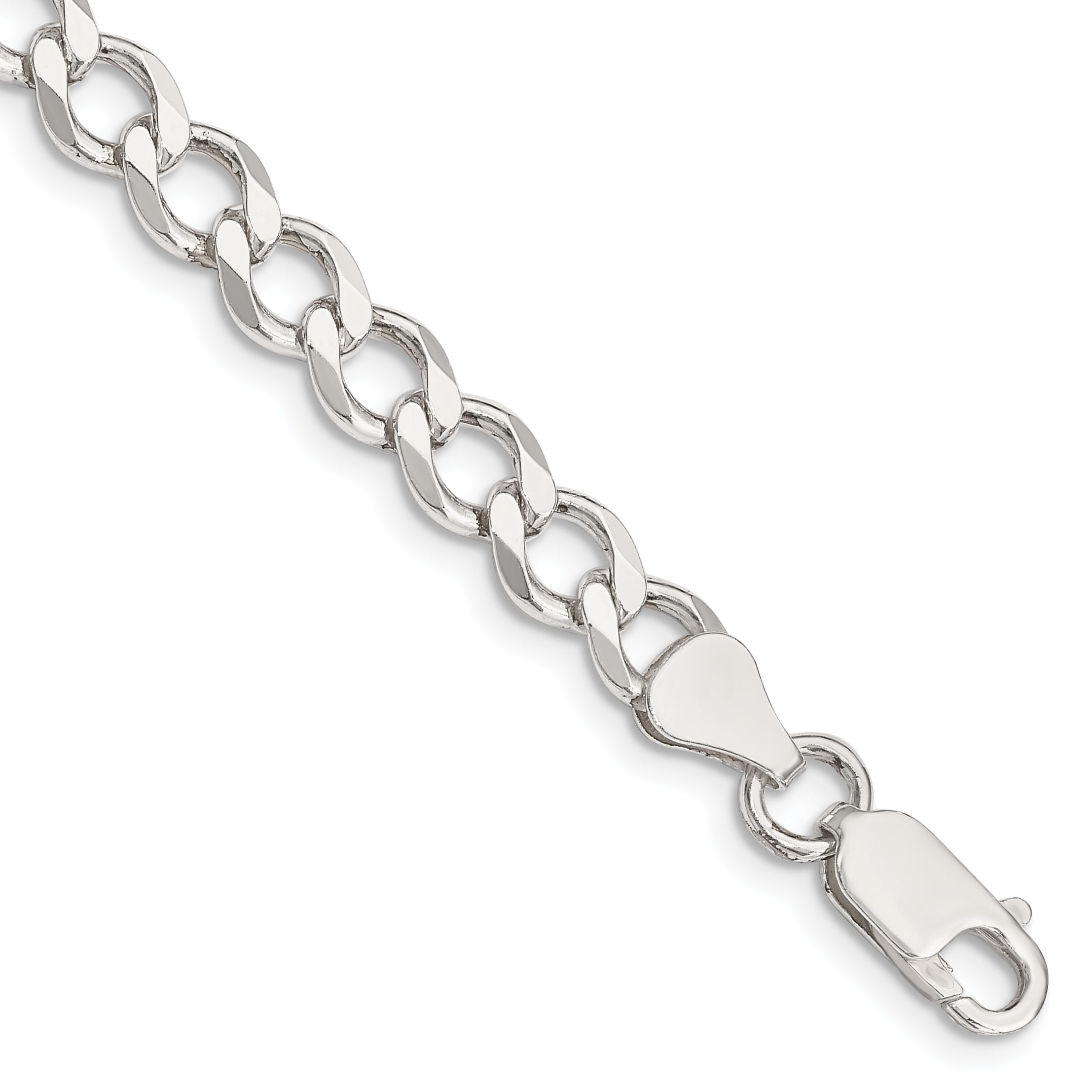 8 Inch Sterling Silver 6.7mm Semi-Solid Flat Curb Chain Bracelet