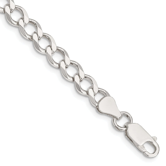 8 Inch Sterling Silver 6.7mm Semi-Solid Flat Curb Chain Bracelet