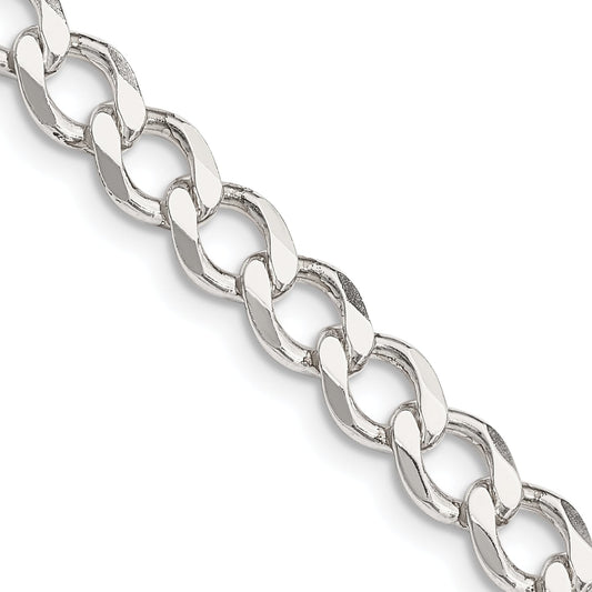 20 Inch Sterling Silver 6.7mm Semi-Solid Flat Curb Chain Necklace
