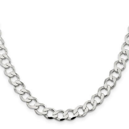 20 Inch Sterling Silver 8.1mm Semi-Solid Flat Curb Chain Necklace