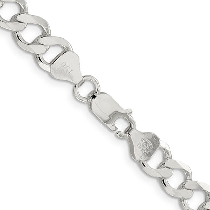 24 Inch Sterling Silver 8.1mm Semi-Solid Flat Curb Chain Necklace