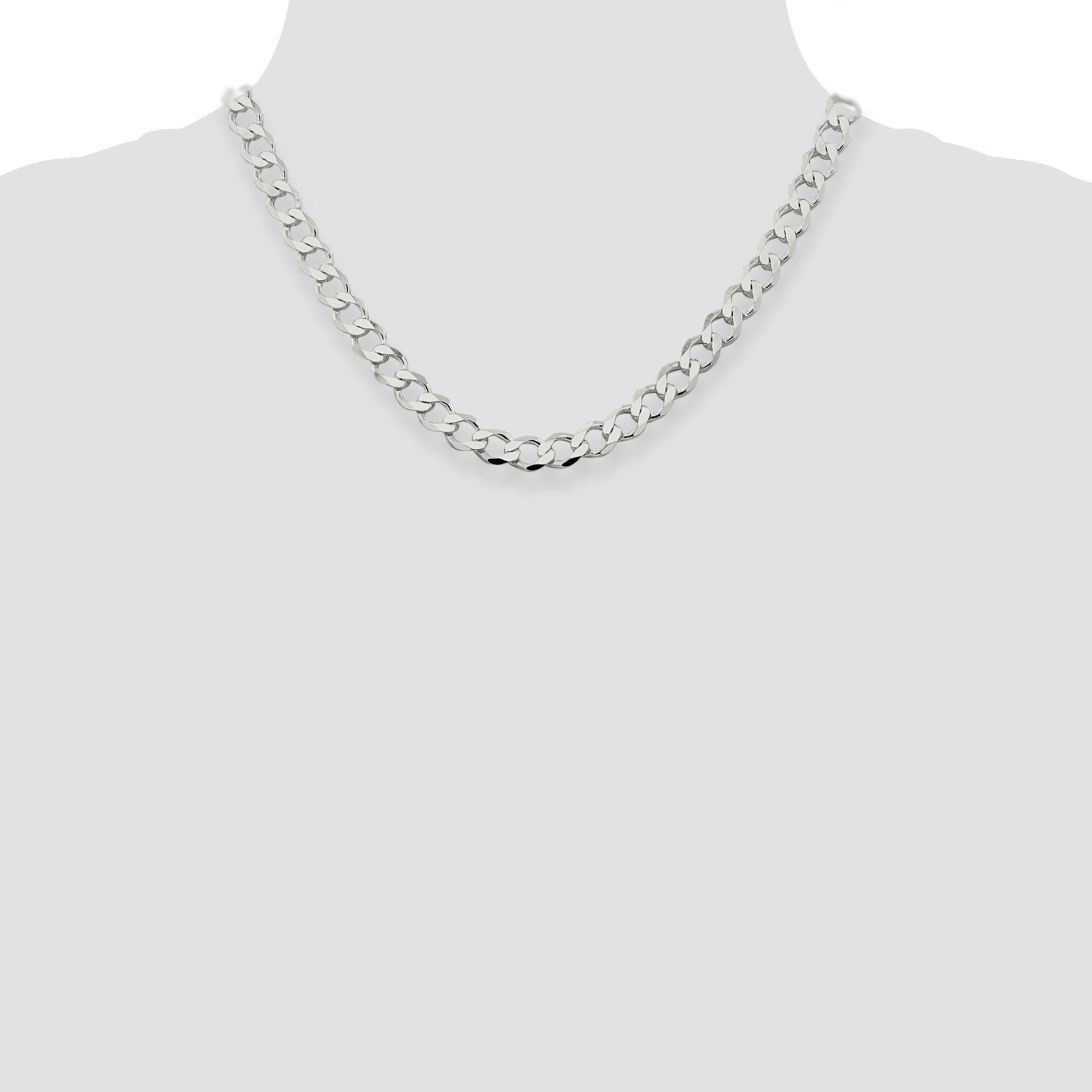 18 Inch Sterling Silver 8.1mm Semi-Solid Flat Curb Chain Necklace