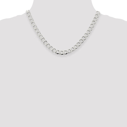 18 Inch Sterling Silver 8.1mm Semi-Solid Flat Curb Chain Necklace