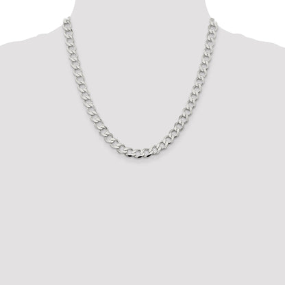 20 Inch Sterling Silver 8.1mm Semi-Solid Flat Curb Chain Necklace