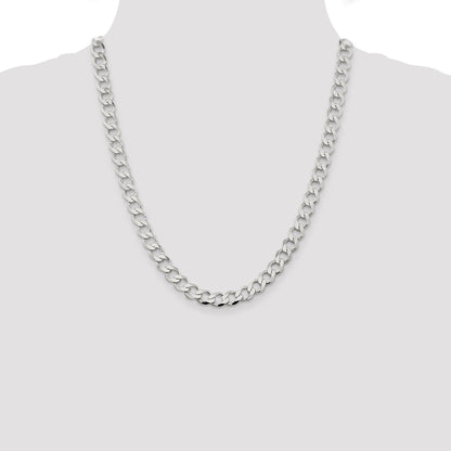 22 Inch Sterling Silver 8.1mm Semi-Solid Flat Curb Chain Necklace