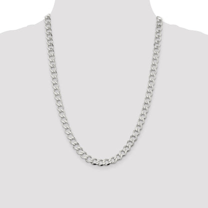 24 Inch Sterling Silver 8.1mm Semi-Solid Flat Curb Chain Necklace