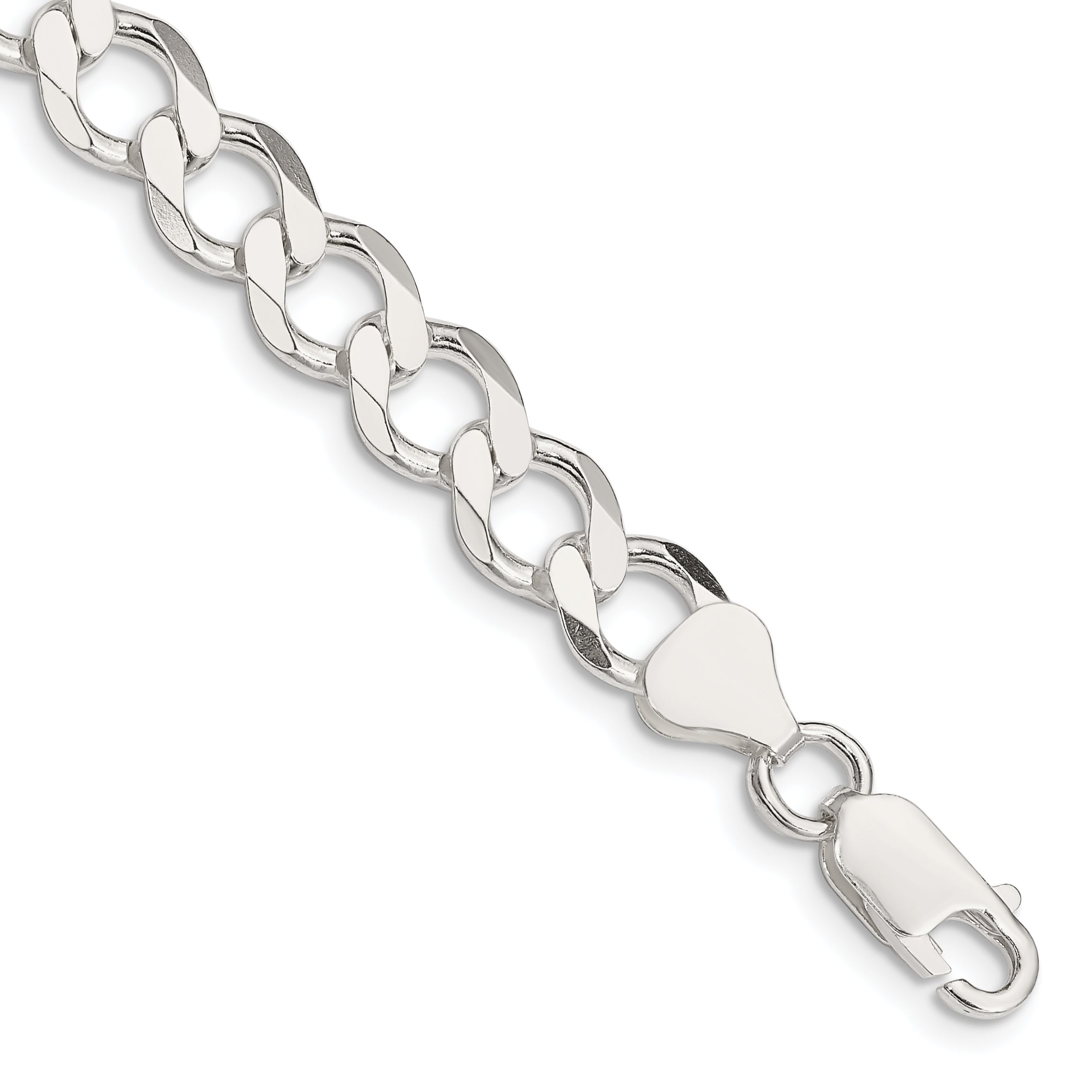 8 Inch Sterling Silver 8.1mm Semi-Solid Flat Curb Chain Bracelet