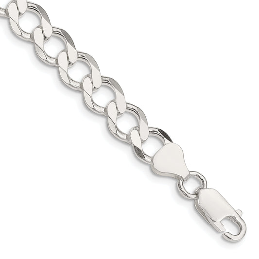 8 Inch Sterling Silver 8.1mm Semi-Solid Flat Curb Chain Bracelet