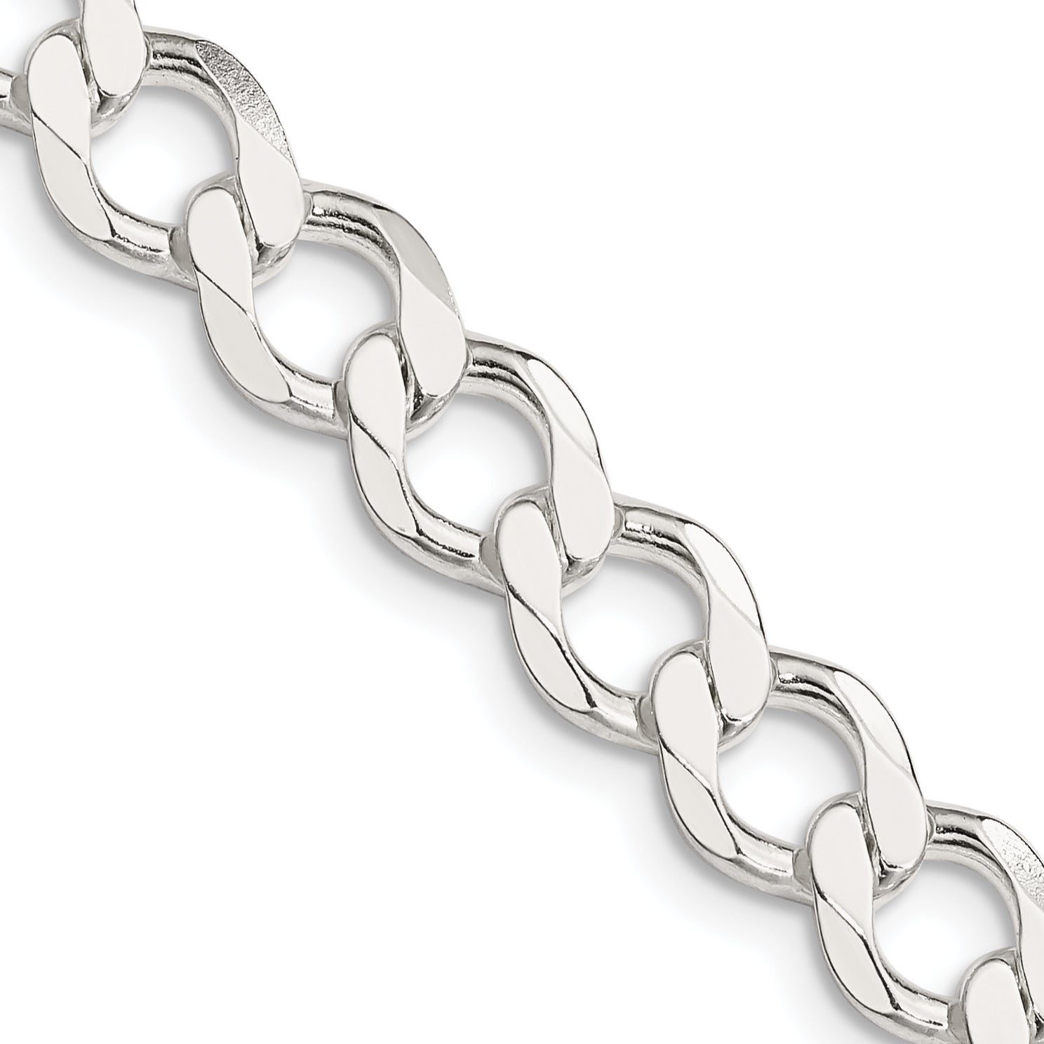 24 Inch Sterling Silver 8.1mm Semi-Solid Flat Curb Chain Necklace