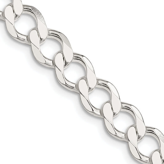 20 Inch Sterling Silver 8.1mm Semi-Solid Flat Curb Chain Necklace