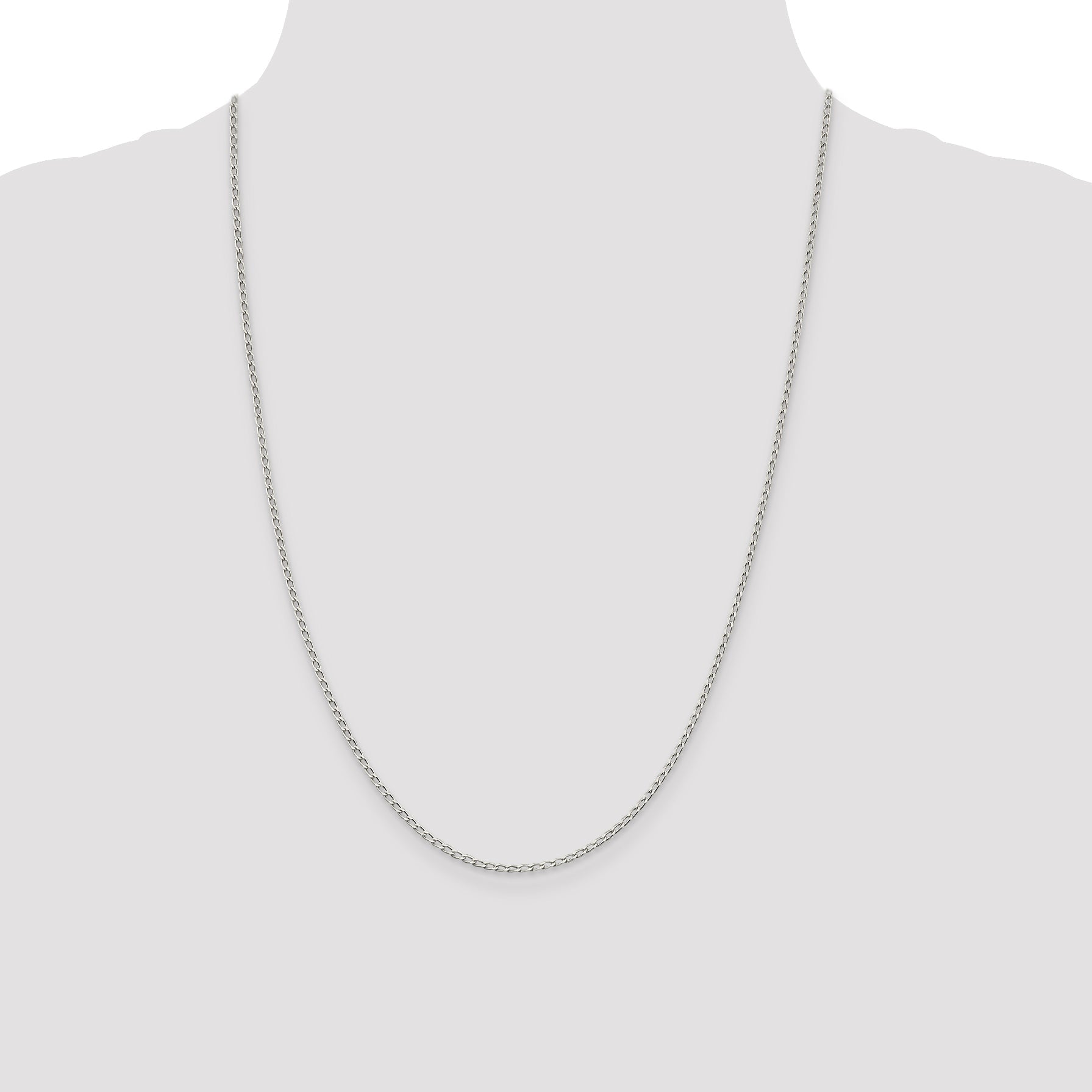 24 Inch Sterling Silver 1.5mm Open Elongated Link Chain Necklace