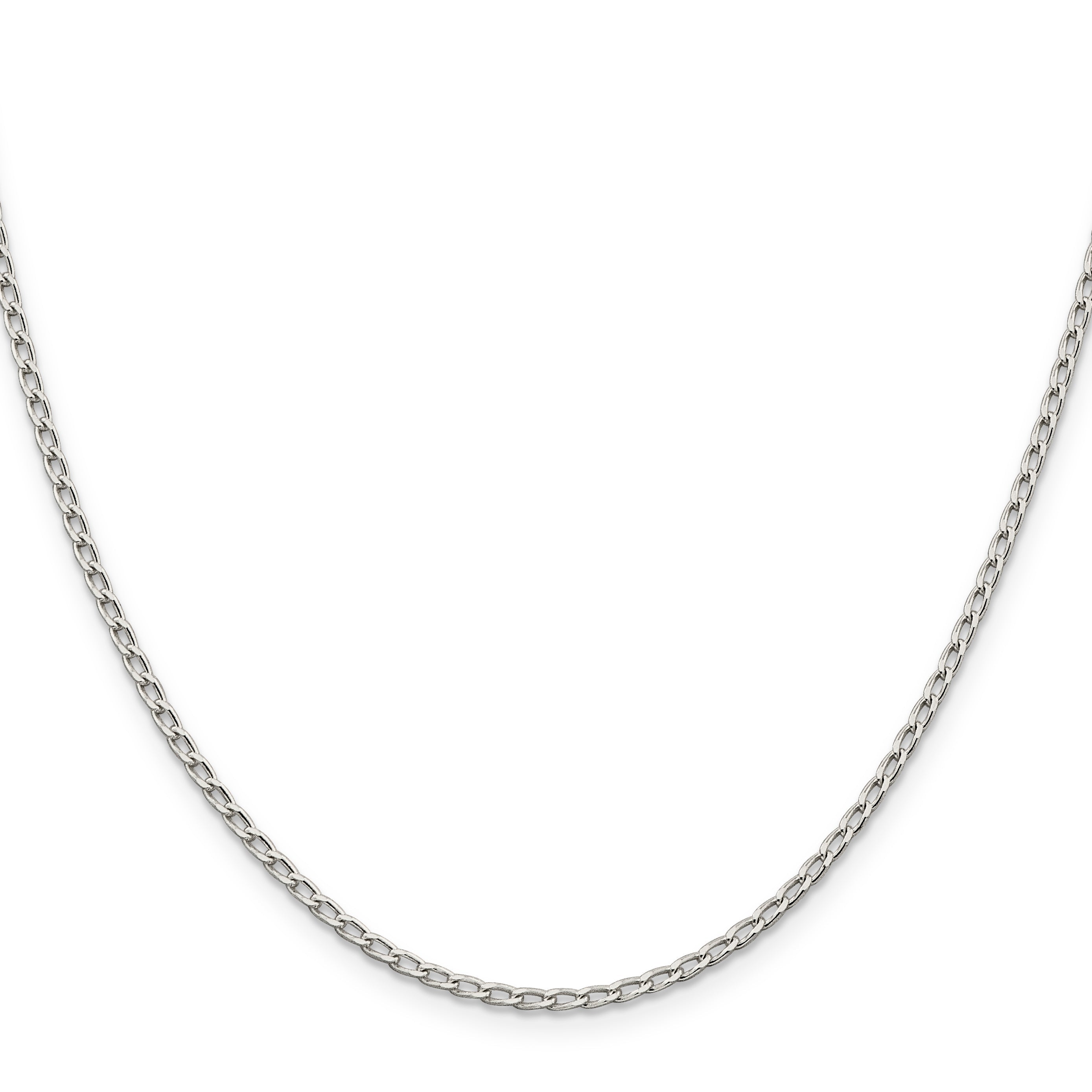 24 Inch Sterling Silver 2mm Open Elongated Link Chain Necklace