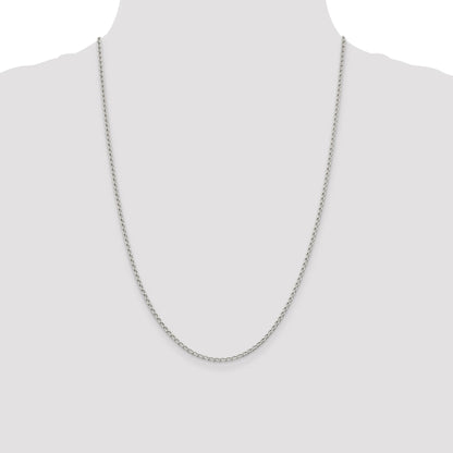 24 Inch Sterling Silver 2mm Open Elongated Link Chain Necklace