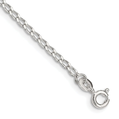 9 Inch Sterling Silver 2mm Open Elongated Link Chain Anklet