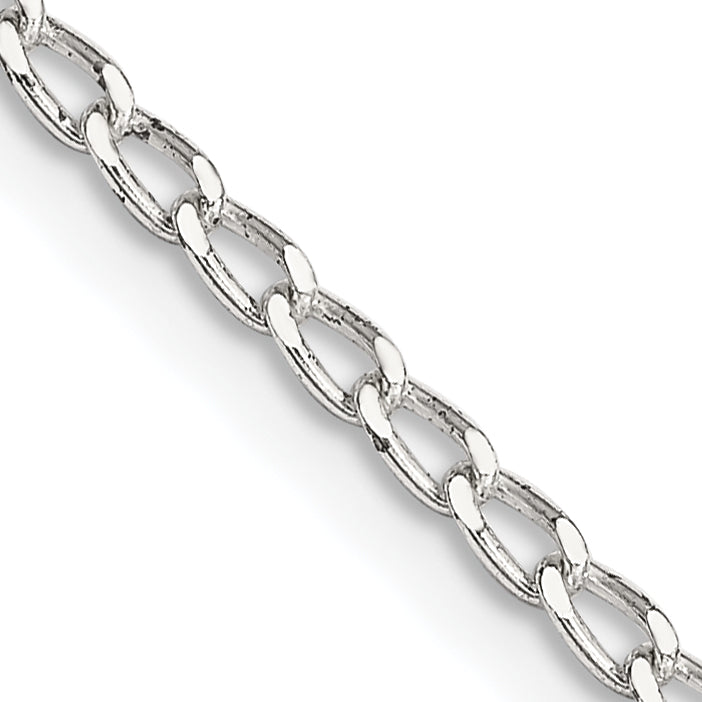 24 Inch Sterling Silver 2mm Open Elongated Link Chain Necklace