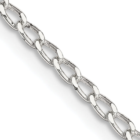 24 Inch Sterling Silver 2mm Open Elongated Link Chain Necklace