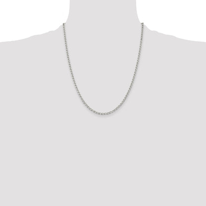 22 Inch Sterling Silver 2.8mm Open Elongated Link Chain Necklace