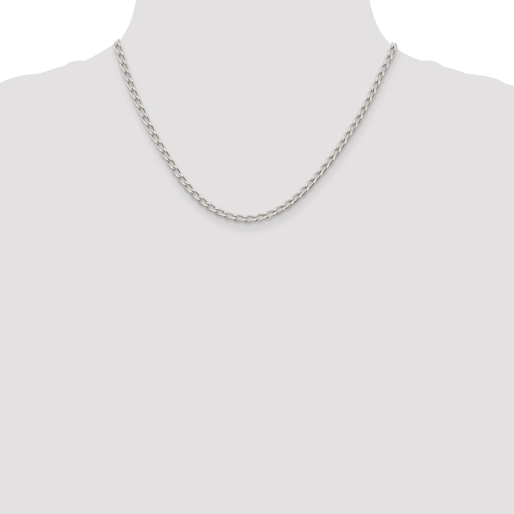 18 Inch Sterling Silver 3.2mm Open Elongated Link Chain Necklace