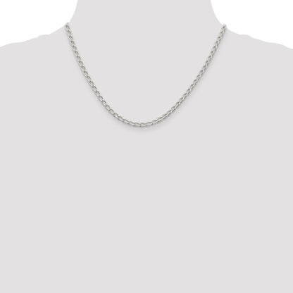18 Inch Sterling Silver 3.2mm Open Elongated Link Chain Necklace