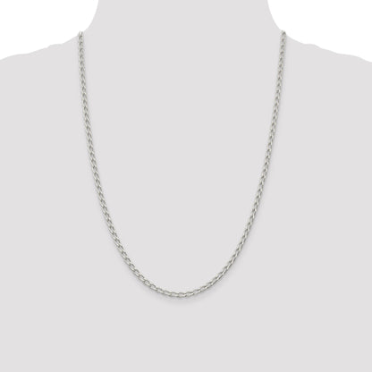 24 Inch Sterling Silver 3.2mm Open Elongated Link Chain Necklace
