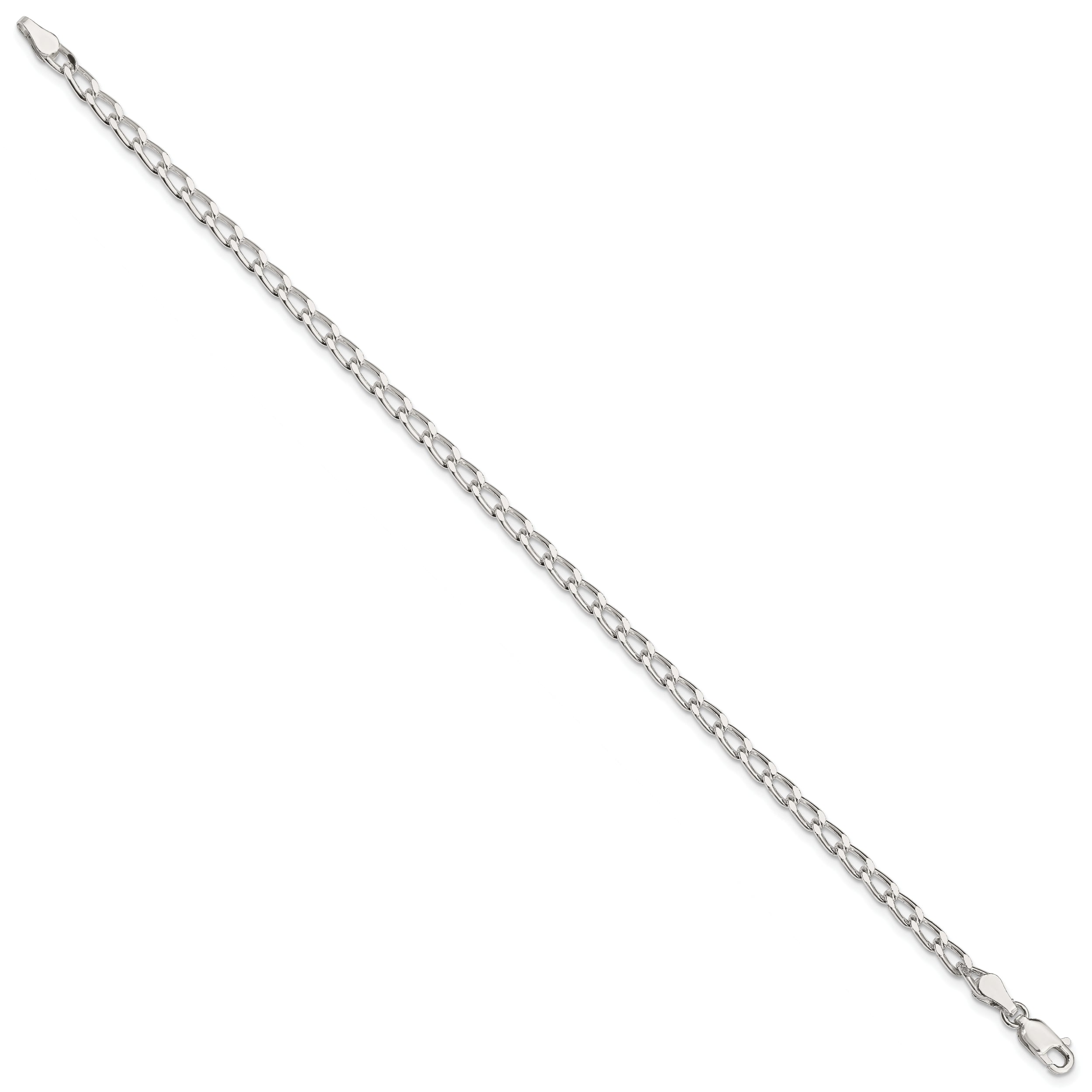 9 Inch Sterling Silver 3.2mm Open Elongated Link Chain Anklet