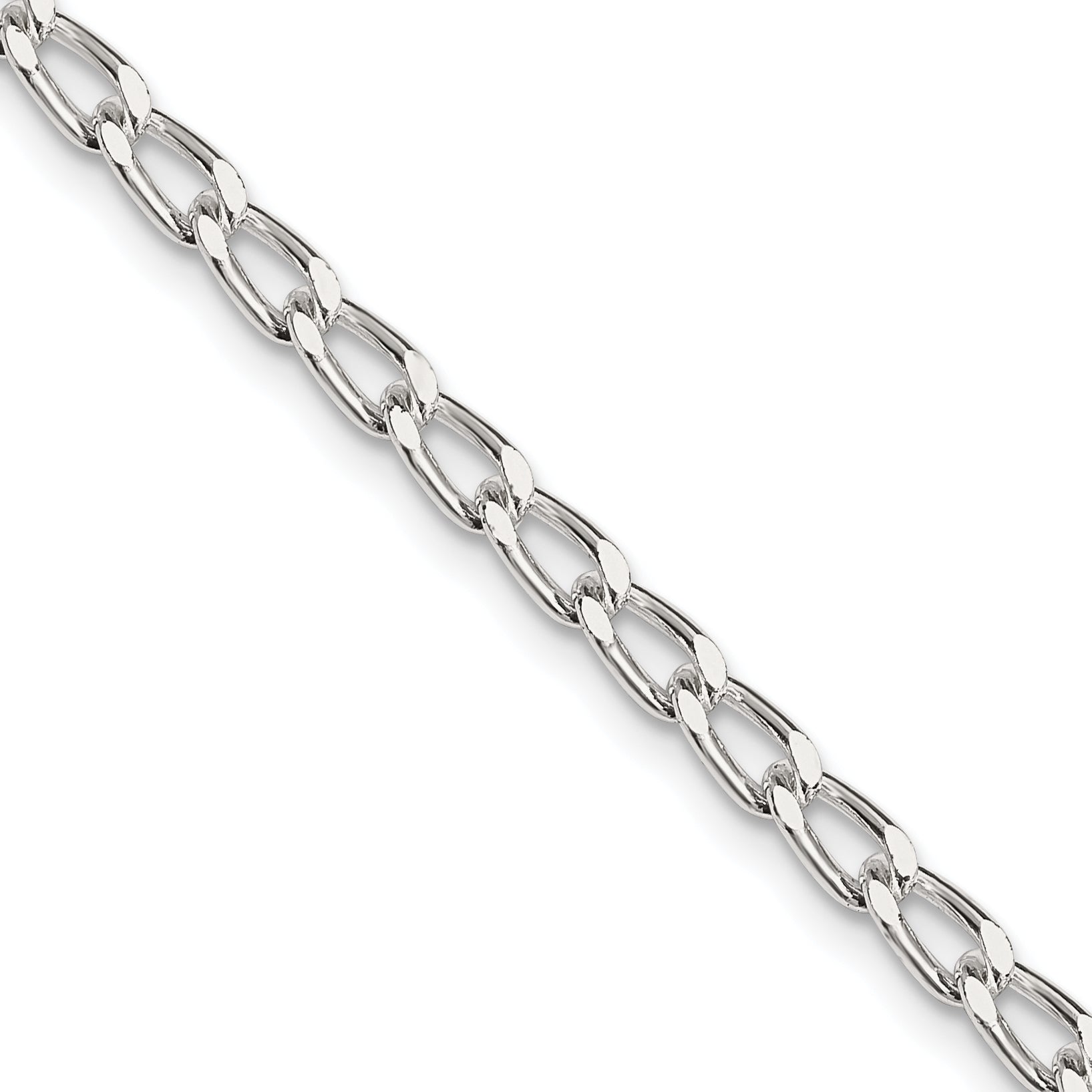 24 Inch Sterling Silver 3.2mm Open Elongated Link Chain Necklace