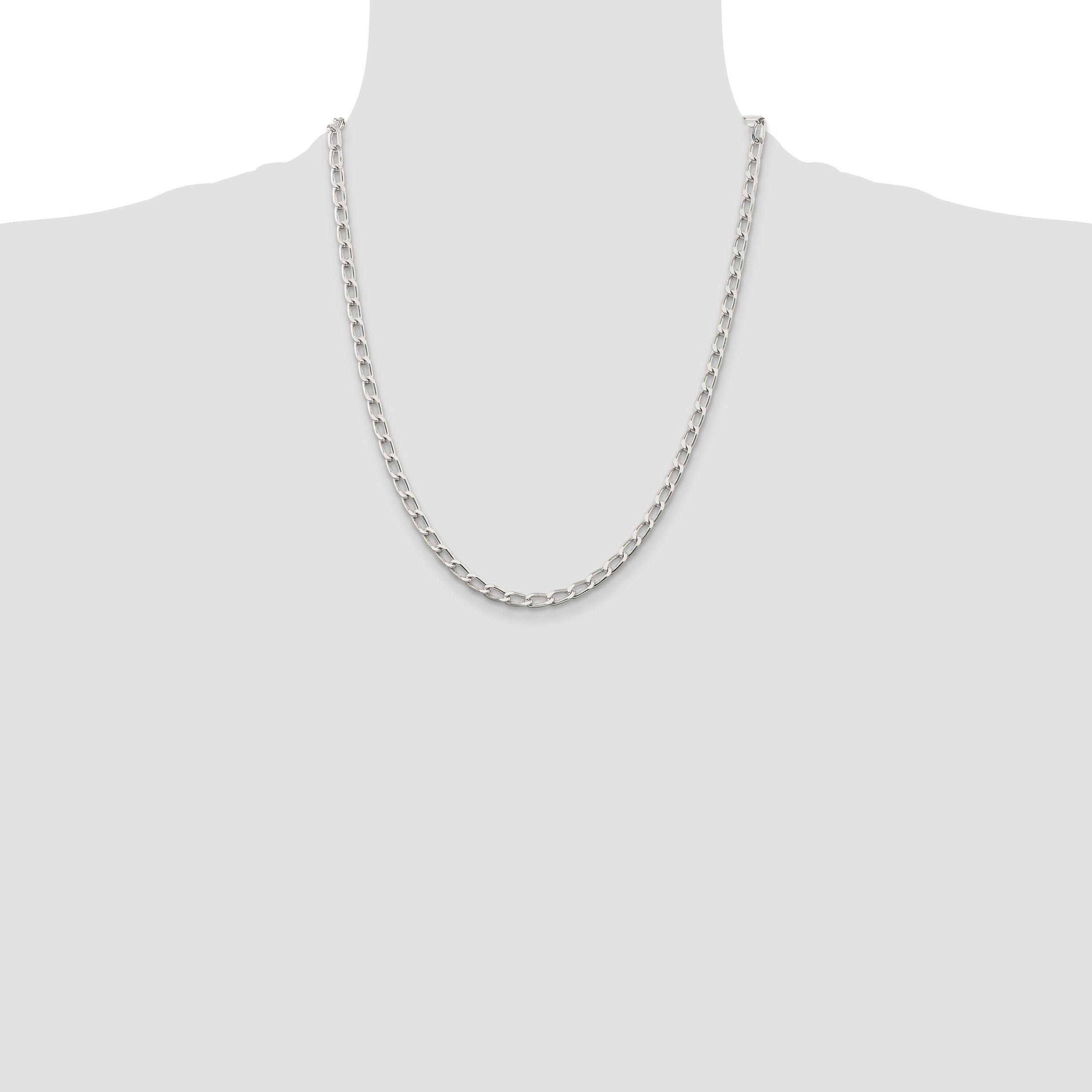 22 Inch Sterling Silver 4.3mm Open Elongated Link Chain Necklace