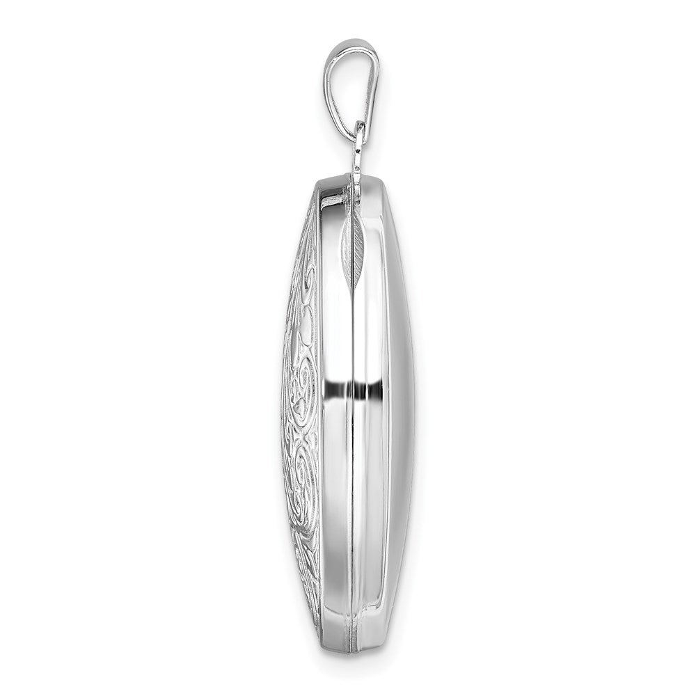 Sterling Silver Rhodium-Plated Scroll Oval Locket