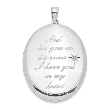 Sterling Silver Rhodium-Plated God Has.. Diamond Ash Holder Oval Locket