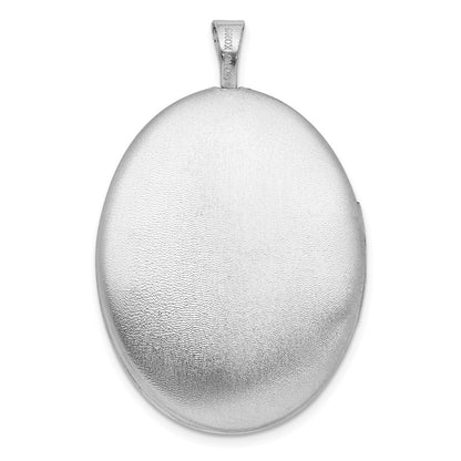 Sterling Silver Rhodium-Plated Satin Enameled Clovers 26X20mm Oval Locket