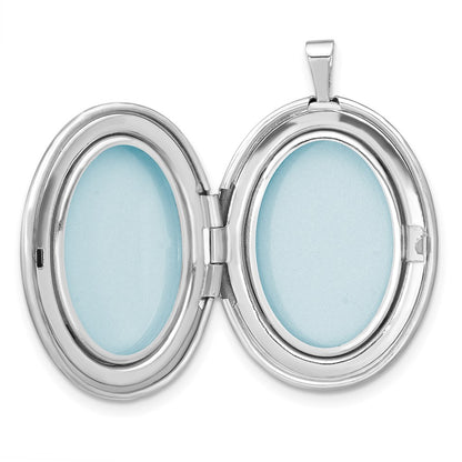 Sterling Silver Rhodium-Plated Satin Enameled Clovers 26X20mm Oval Locket