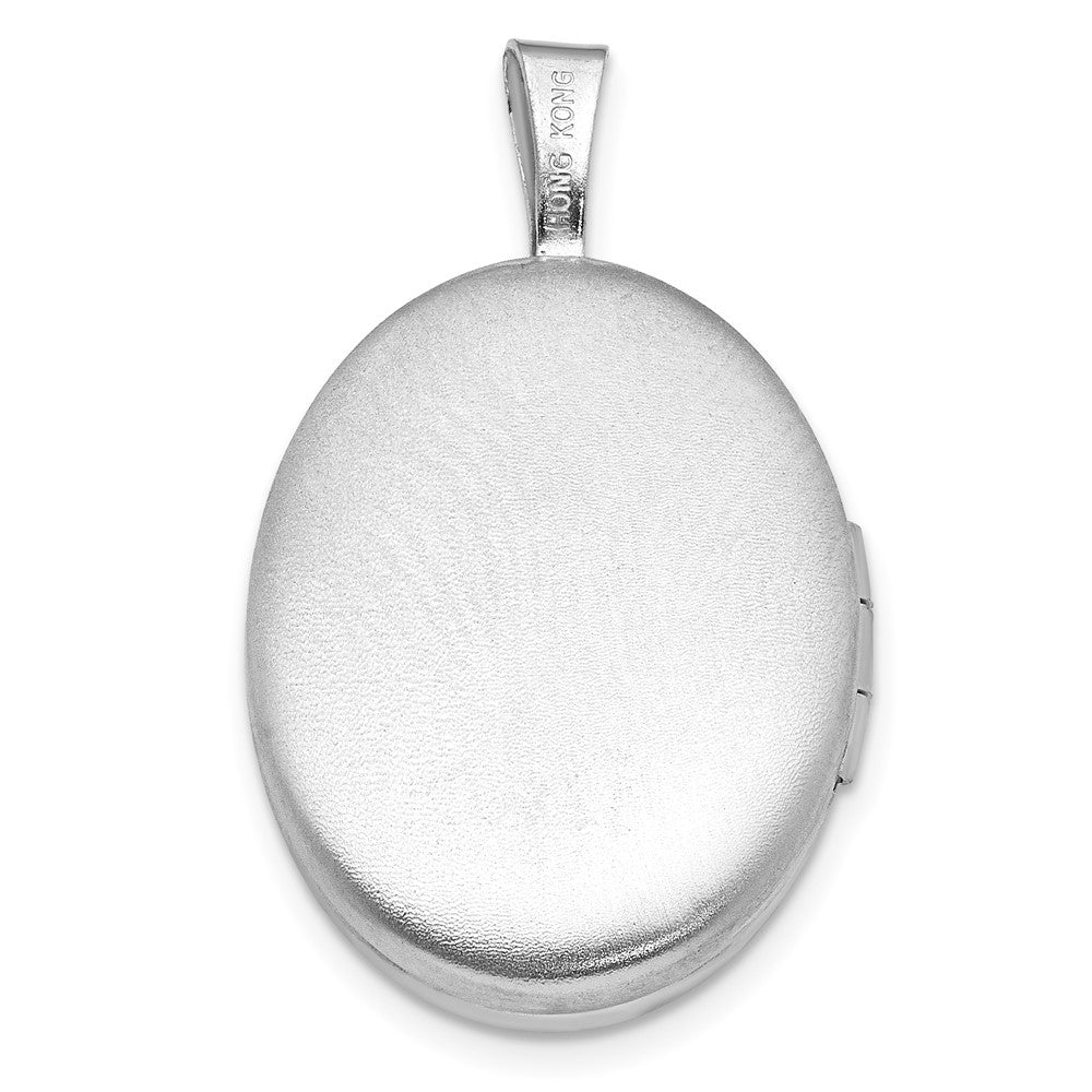 Sterling Silver Rhodium-Plated Enameled Rose 19X15mm Oval Locket