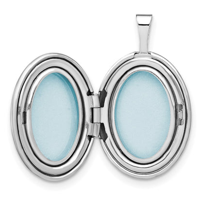 Sterling Silver Rhodium-Plated Enameled Rose 19X15mm Oval Locket