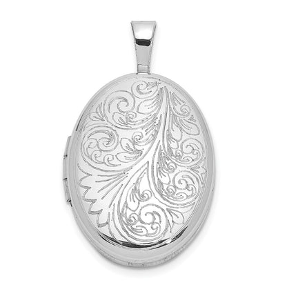 Sterling Silver Rhodium-Plated Polished Scroll Design 19X15mm Oval Locket