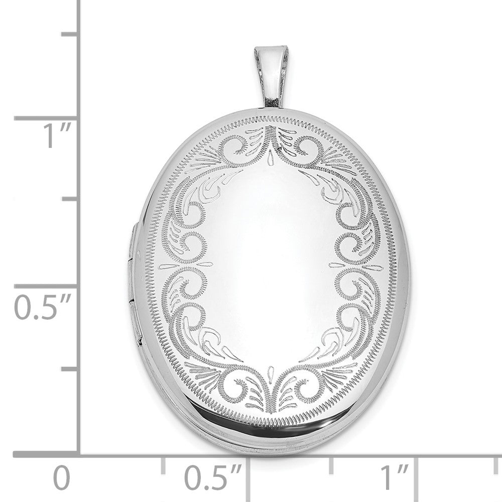 Sterling Silver Rhodium-Plated Swirled Border 26X20mm Oval Locket