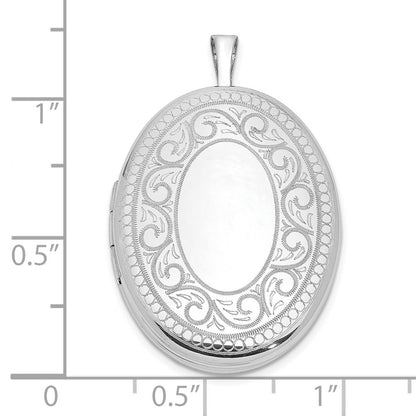 Sterling Silver Rhodium-Plated Paisley Border 26X20mm Oval Locket