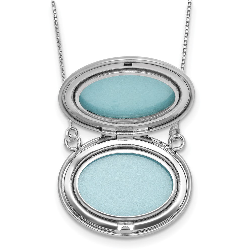 Sterling Silver Rh-Pl Diamond Floral 20mm Oval Locket w/2 in Ext. Necklace