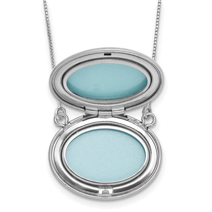 Sterling Silver Rh-Pl Diamond Floral 20mm Oval Locket w/2 in Ext. Necklace