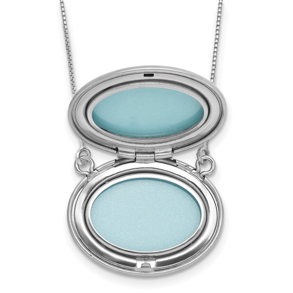 Sterling Silver Rh-Pl 20mm Oval Mom Epoxy Flower Locket w/2 in Ext. Necklace