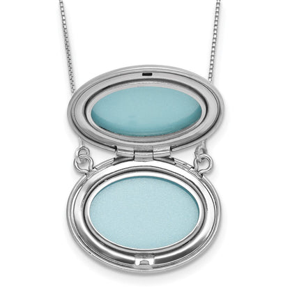 Sterling Silver Rh-Pl 20mm Oval Mom Epoxy Flower Locket w/2 in Ext. Necklace