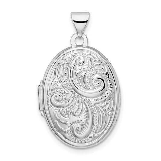 Sterling Silver Rhodium-Plated Reversible Scroll Oval Locket