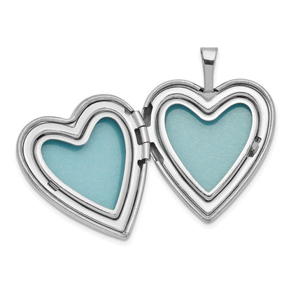 Sterling Silver Rhodium-Plated Polished & Satin Heart 18In Locket Necklace 14In Pendant Set